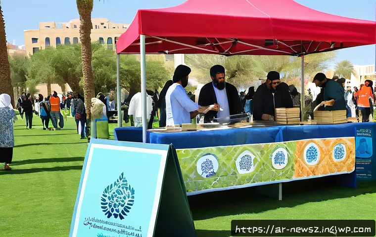업사이클링 스타트업에서 중요한 고객 서비스 전략 - A vibrant community event in a Middle Eastern urban park focused on recycling and environmental awar...
